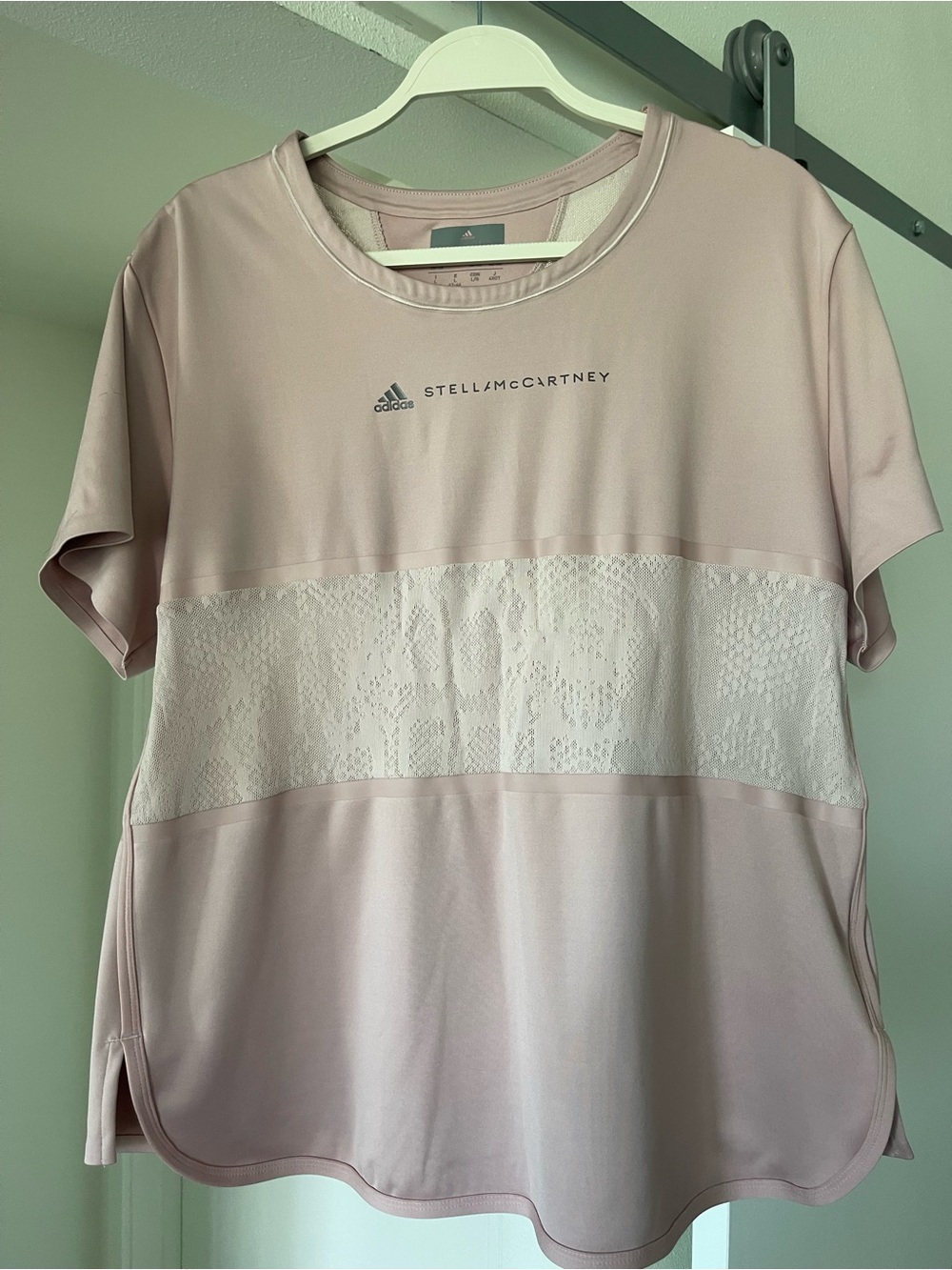 Adidas by Stella McCartney blush pink athletic tee with lace-look back